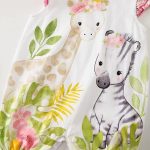 Aoswep - Cute Giraffe + Zebra With Floral Print Long Sleeve Baby Girl Clothes White Jumpsuit For Baby One-Piece Romper - Image 5